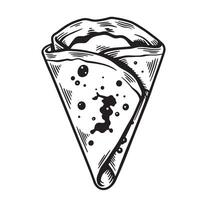 A detailed black and white vintage art silhouette illustration of a delicious crepe with a generous filling displayed in an eye-catching design. vector