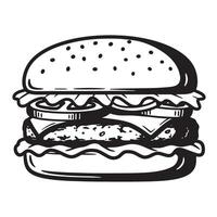 Classic illustration of a detailed and delicious hamburger sandwich perfect for food designs and vintage art silhouette projects. vector
