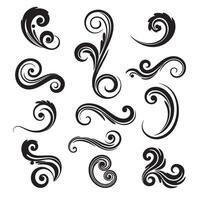 Elegant set of black vintage art silhouette flourishes and swirly design elements isolated on a white background vector