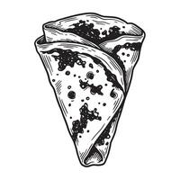 Detailed vintage art silhouette of a delicious filled crepe in a cone shape depicting a classic dessert item for culinary design and food-related projects vector