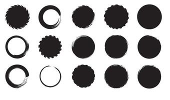 Abstract brush stroke circle shapes icon set in black and white for design elements vector