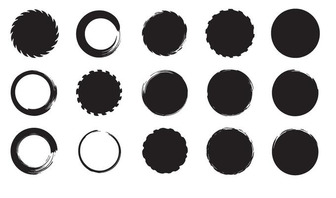 Abstract brush stroke circle shapes icon set in black and white for design elements
