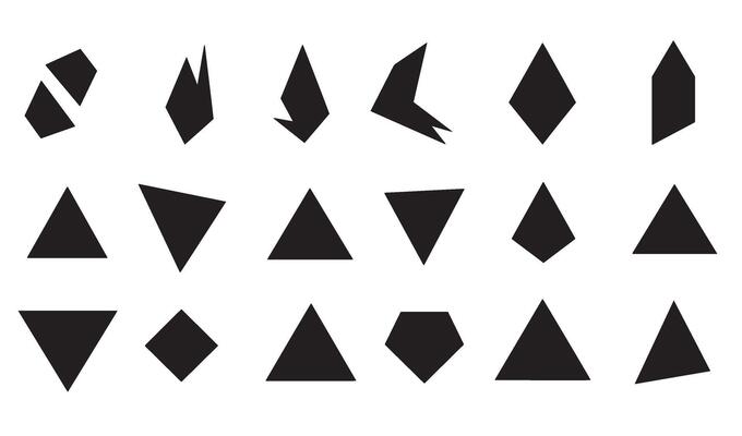 Abstract geometric shapes collection in black with varied triangular diamond and pentagon forms