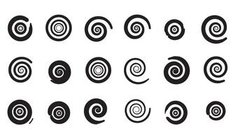 A collection of black and white spiral icons and decorative graphic elements for various design projects vector