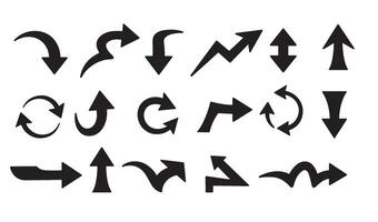 A comprehensive collection of black arrow icons representing various directions and movements vector
