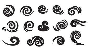 Collection of black swirls and spirals icon set on white background for design elements vector