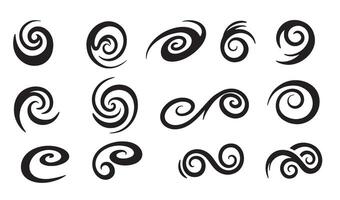 Black swirls and spirals design elements icon set isolated on white background vector