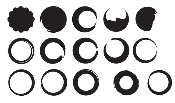 Abstract black brushstroke circle and circular shapes for graphic design elements vector