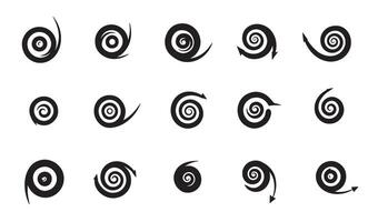 A modern icon set featuring various abstract spiral and swirl shapes in elegant black on white design vector