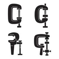 Black and white clamp tools illustrations for woodworking and construction projects ready for use. vector
