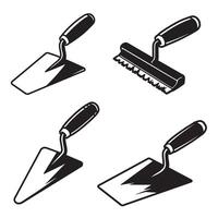 Black and white isometric set of four construction trowel tools ornament design vector
