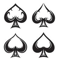 Four black spade symbols with decorative ornament set isolated on white background vector