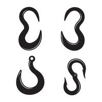 A stylized ornament set of four black and white fishing hooks on white background vector