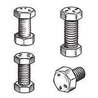 Illustrated black and white bolt ornament set for design and engineering projects vector