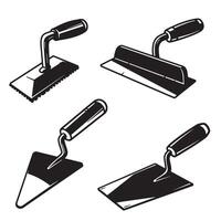 illustrations of construction trowels in a modern black and white ornament set vector
