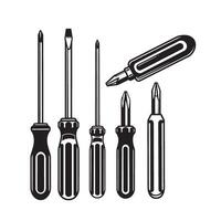 Black and white illustration of a screwdriver set with minimalist ornamental design vector