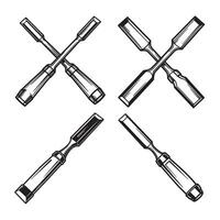 Black and white ornament set of woodworking chisels isolated on white background vector