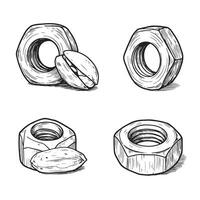 Engraved ornament set of industrial nuts in vintage style for design purposes vector