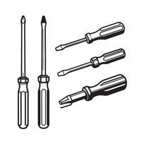 Set of black and white screwdriver illustrations with various head styles for tools ornament vector