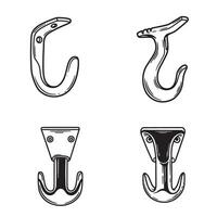 Black and white hand drawn set of hooks in various designs for decoration or ornament vector