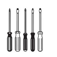 A set of stylized black and white screwdrivers for various diy and repair projects vector
