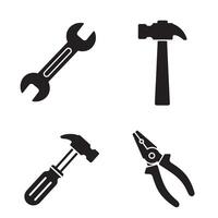 Simple black tool set with wrench hammer pliers ornament illustration vector