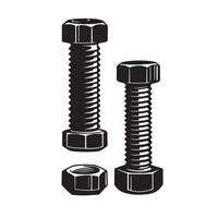 Black and white illustration of a bolt set with screws and nuts vector