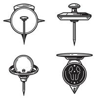 illustration of an ornament set of decorative push pins in black and white vector