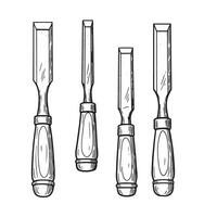 Hand drawn vintage chisel tools in various sizes perfect for woodworking and carpentry projects vector