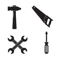 Black silhouette tool set including hammer saw wrench and screwdriver ornament vector