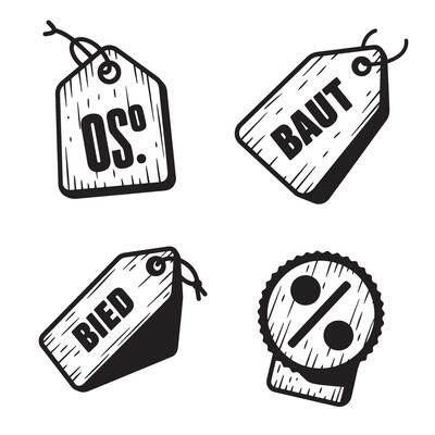 Set of black and white sale tags and ornament badges isolated on white background