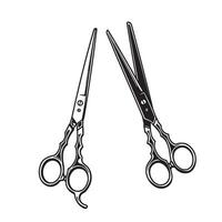 Two stylized barber scissors in black and white showing an ornament set vector