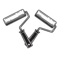 Two crossed paint rollers illustration for decoration and ornament set vector