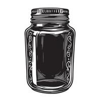Vintage engraved illustration of an empty jar with intricate ornamental design vector