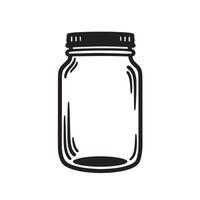 Simple black and white illustration of an empty mason jar perfect for food storage and ornament set designs vector