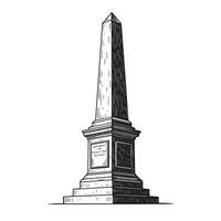 Artistic black and white illustration of the historical obelisk monument with detailed engraving style and textures vector