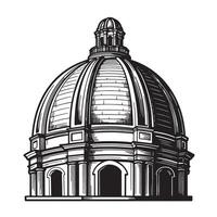 Elegant black and white architectural illustration of a detailed dome featuring classic architectural elements vector