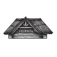 Hand-drawn illustration depicting a rustic wooden cabin roof with a cross-hatch style suitable for various design projects. vector