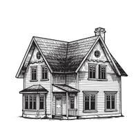 Detailed hand drawn illustration of a classic two story american home with a gabled roof and architectural details vector