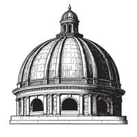 Detailed architectural black and white illustration of a domed building featuring precise linework and design vector