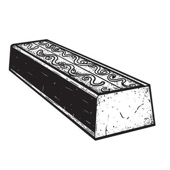 negro y blanco ilustración de un rectangular de madera bloquear con intrincado decorativo modelo diseño en parte superior superficie vector