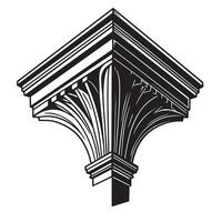 Architectural corner design featuring an ornate classical capital element rendered in a bold black and white illustration. vector