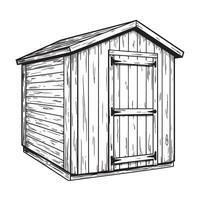 Hand drawn illustration of a wooden garden shed with a hinged door ideal for design concepts vector
