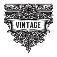 Ornate black and white vintage emblem with flourishes and scrollwork for classic design decoration vector