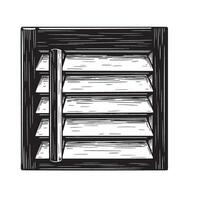 Hand drawn illustration of a wooden shutter with slatted panels and a central bar for architectural design. vector