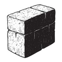 Black and white artistic illustration of stacking bricks depicting construction material and building design vector