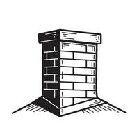 A detailed black and white illustration of a brick chimney depicted on a roof with a simple and minimalist style. vector