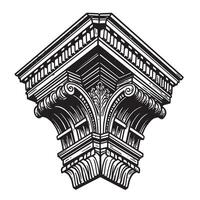 Detailed monochrome illustration of an architectural element from a classical corinthian column capital design vector