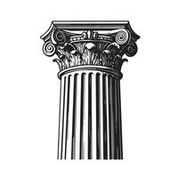 Detailed black and white illustration of an ancient ionic column architectural element on a white background vector