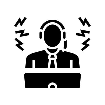 person office trying work headphones block noise glyph icon illustration